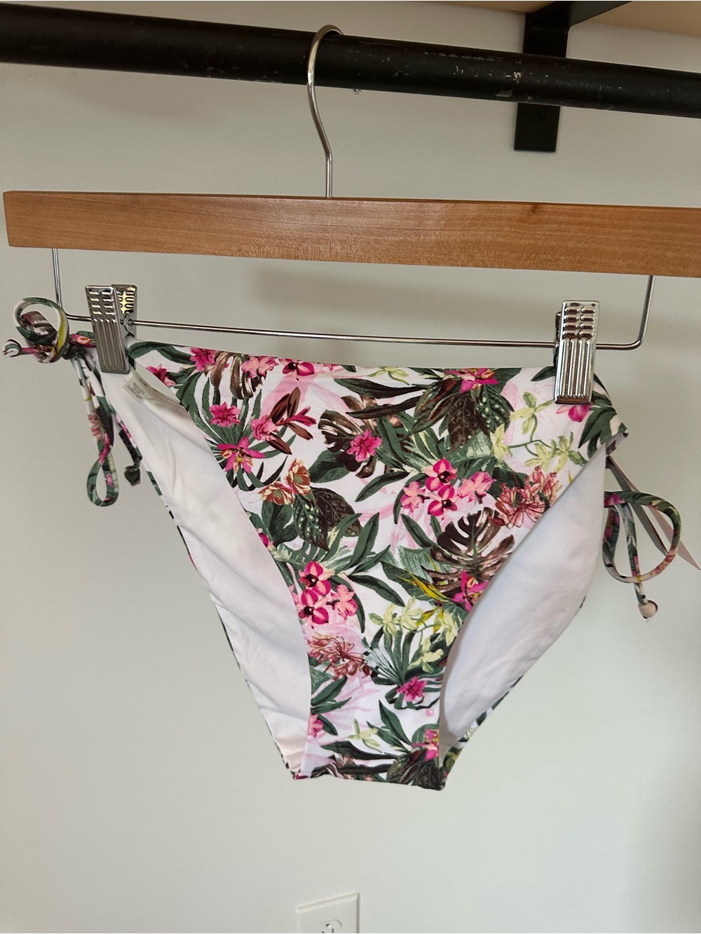 Victoria's Secret Floral Tie-Side Bikini Bottoms in White, Pink and Green